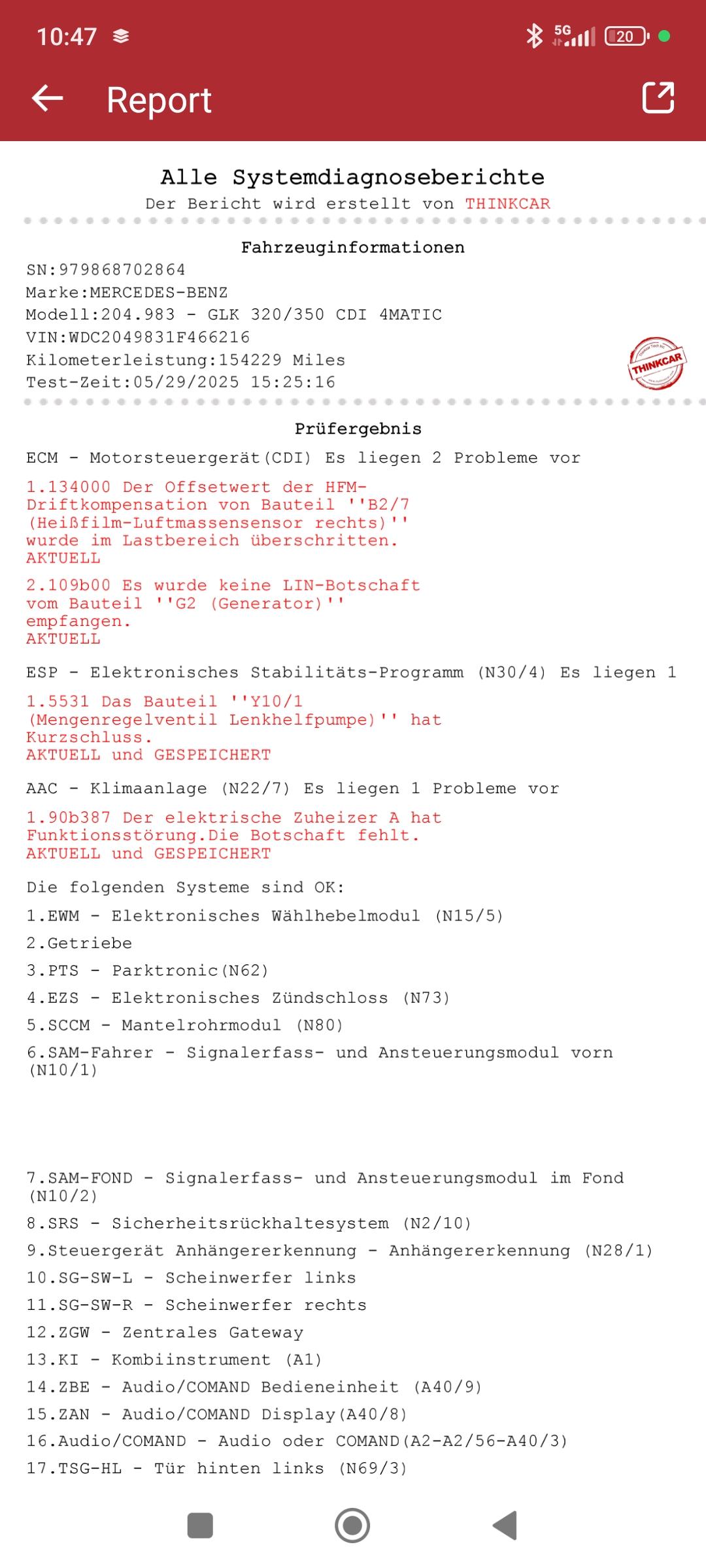 Lenkhilfe Störung s. Betriebsanleitung / Kurzschluss