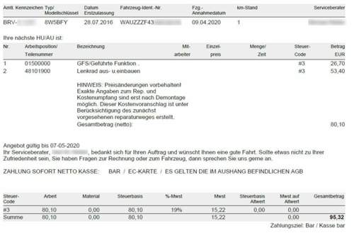 Angebot geschwärzt