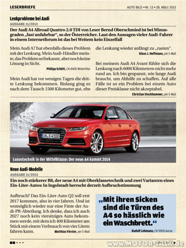 Leserbriefe Audi Lenkung