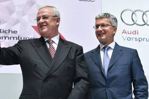 Im Mai 2015 war die Welt für die beiden noch in Ordnung: Martin Winterkorn, Aufsichtsratschef von Audi, und Audi-Vorstandsvorsitzender Rupert Stadler