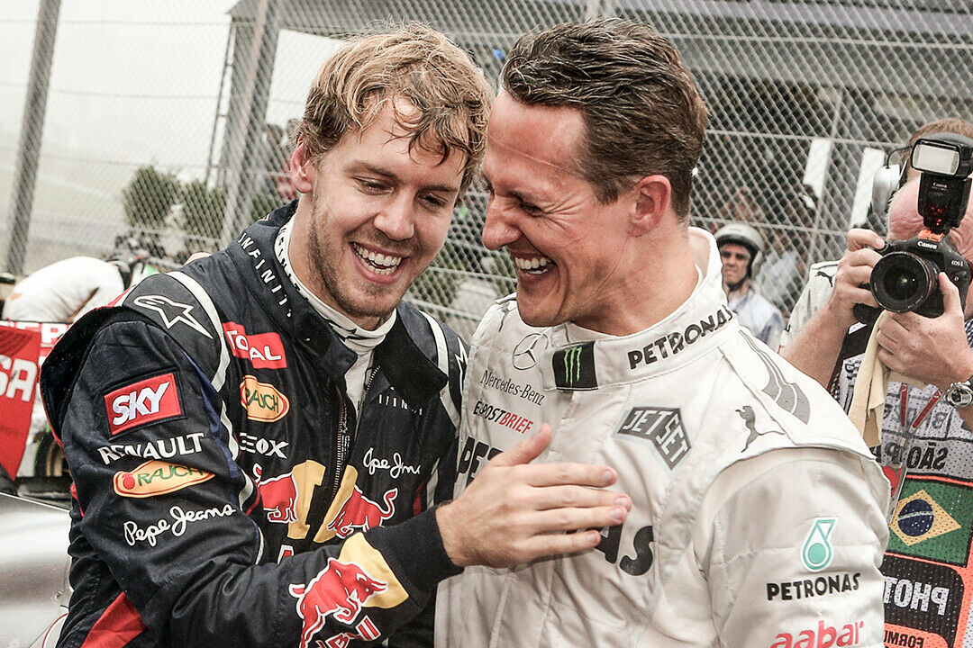 Michael Schumacher und sein Freund Sebastian Vettel in Interlagos. Hier wurde Vettel gerade zum dritten Mal Weltmeister