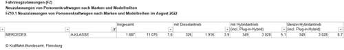 Auszug Zulassungen August 2022