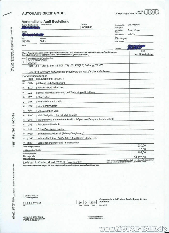 Lieferzeiten und Konfigurationen Thread (A3, S3, RS3)