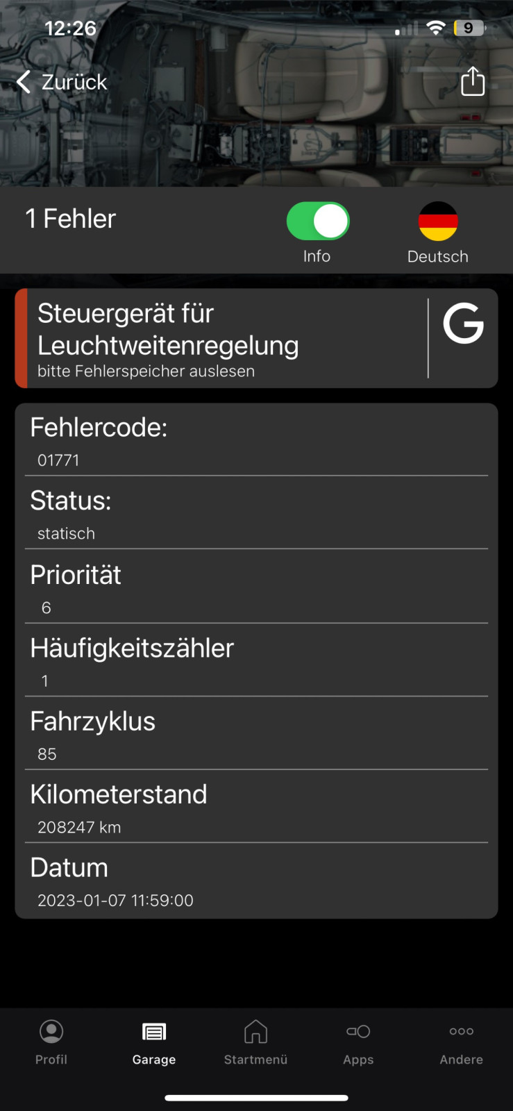 Light Assist ausgefallen Fehlercode 01771
