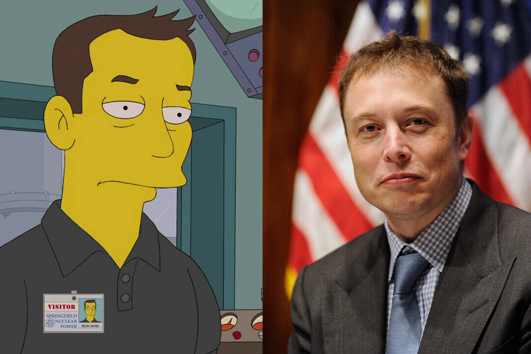 Tesla-Chef Elon Musk als Simpsons-Figur und in echt