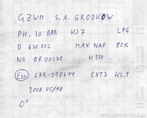 Typenschild LPG Gastank