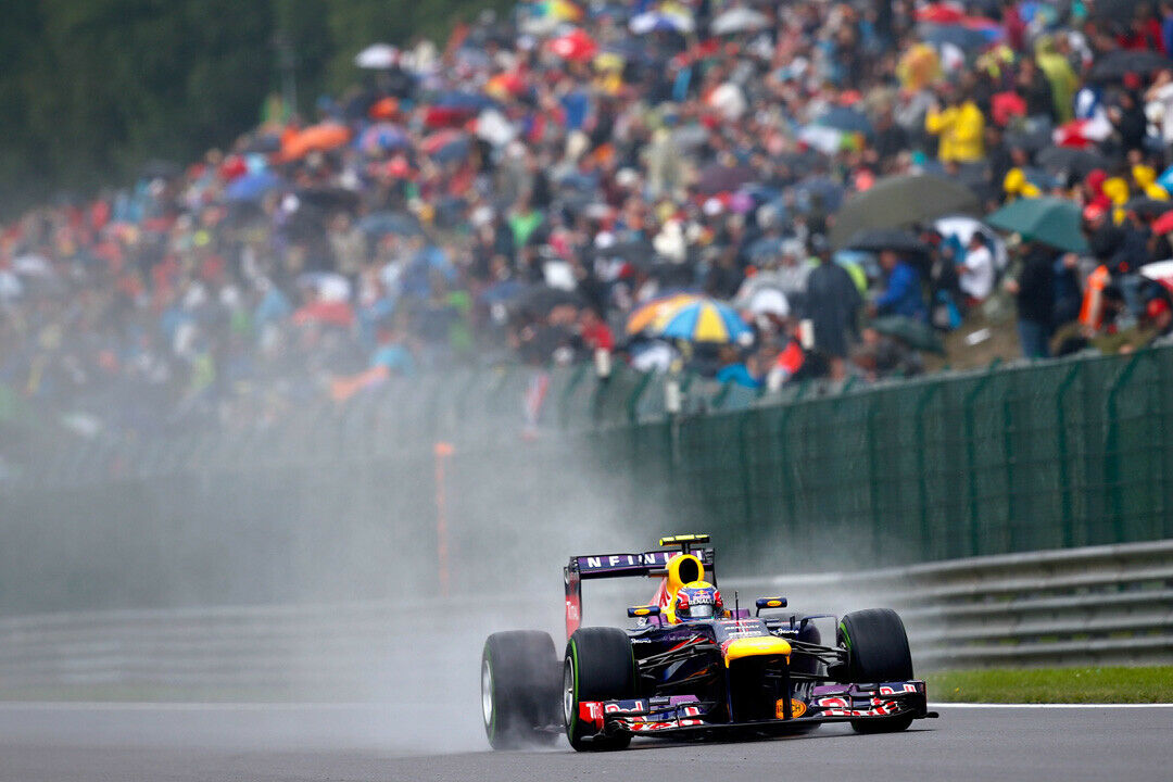 Australian Formula One driver Mark Webber of Red Bull Racing in action during the qualifying session at the Spa-Francorchamps race track near Francorchamps, Belgium, 24 August 2013. The 2013 Belgium Formula One Grand Prix will take place