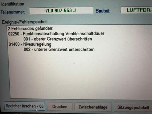Fehlerspeicher nach STOP Fehler Fahrwerk