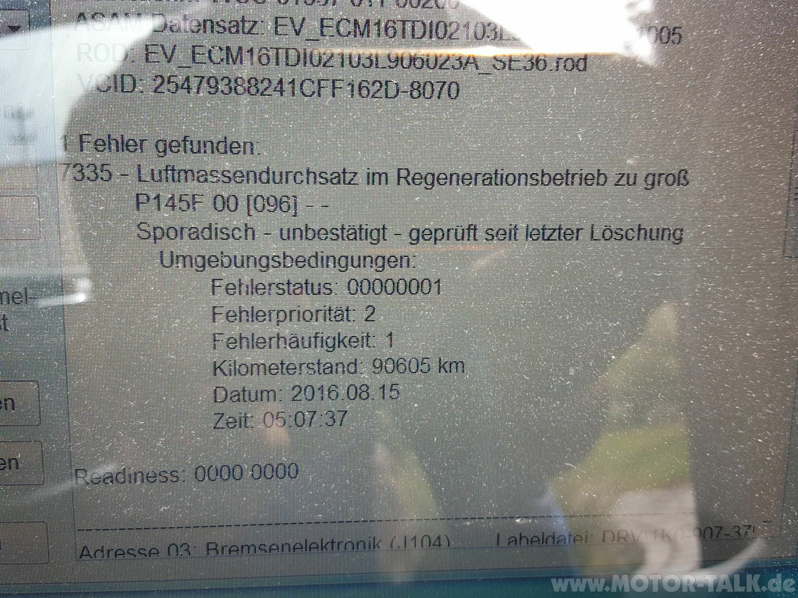 Luftmassendurchsatz im Regenerationsbetrieb zu groß P145F