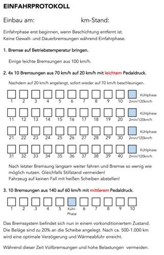 Sportbremse-einfahrprotokoll