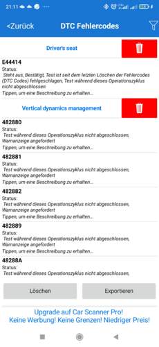 Fehlercodes nach Antrieb Fehlermeldung