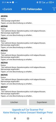 Fehlercodes nach Antrieb Fehlermeldung