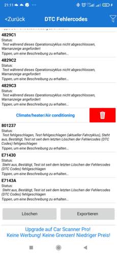 Fehlercodes nach Antrieb Fehlermeldung