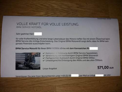 Initiativ-Angebot für einen Ölwechsel