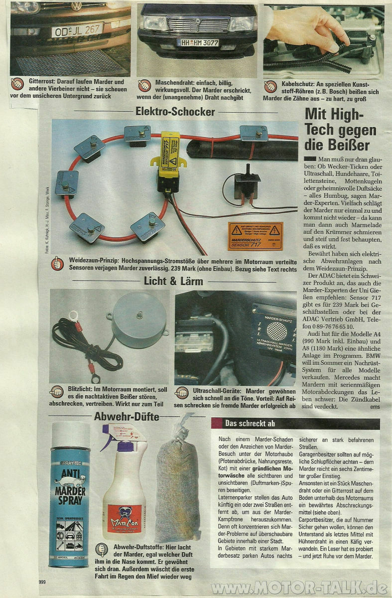 Marderschaden, Abwehrmaßnahmen