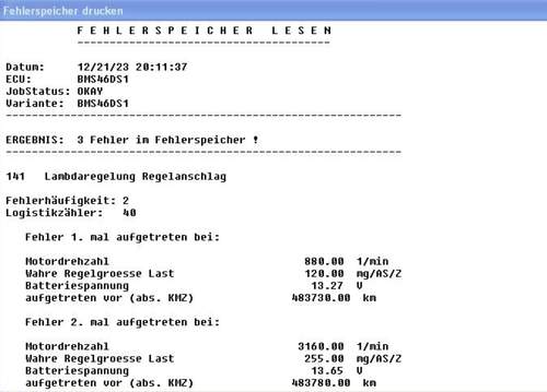 Erstes lesen Fehlerspeicher 1