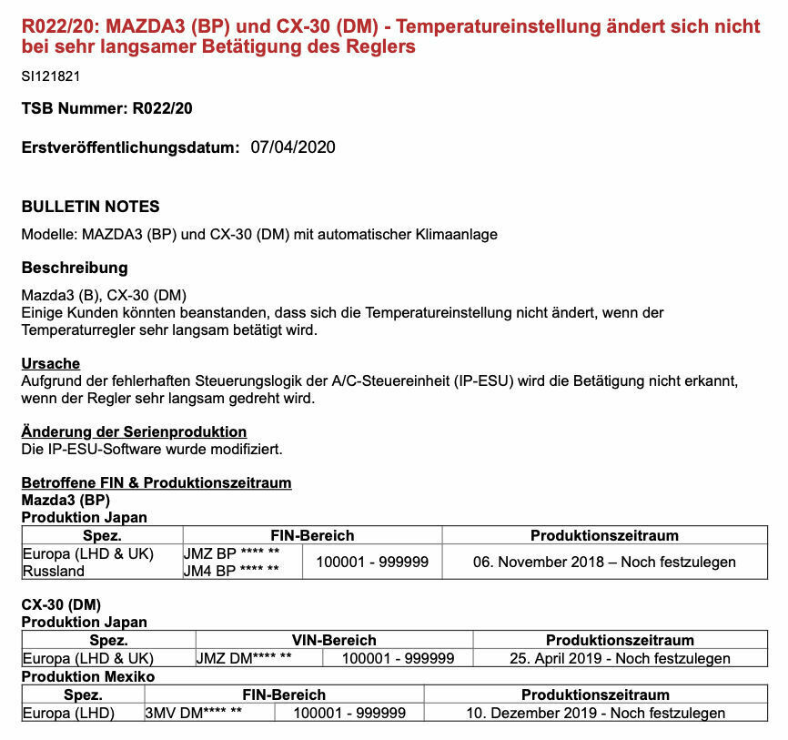 Mazda 3 (BP 2019) - Probleme und Fehler