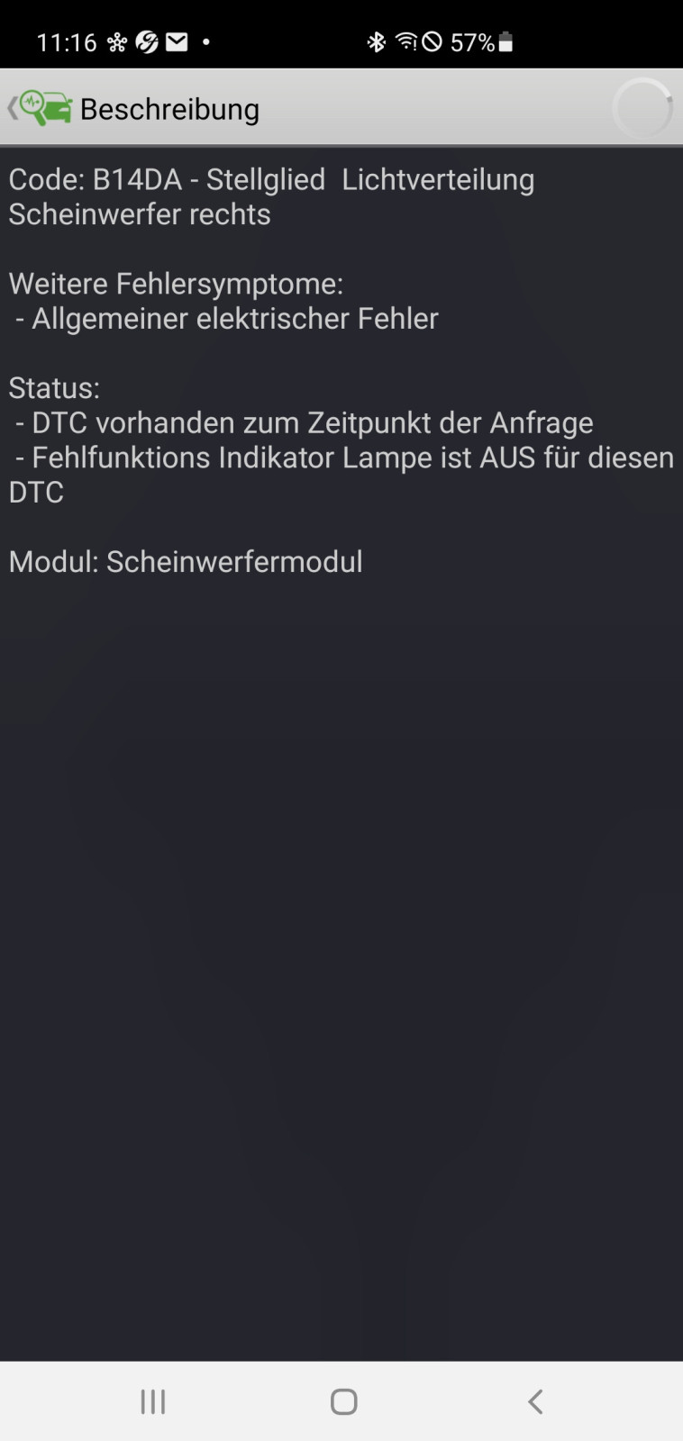 Meldung: Adaptive Scheinwerfer überprüfen
