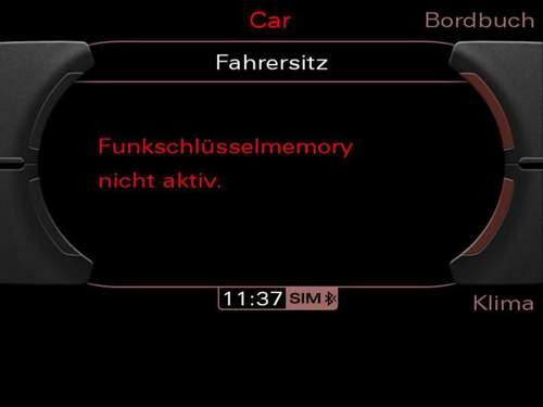 Funkschlüsselmemory nicht aktiv