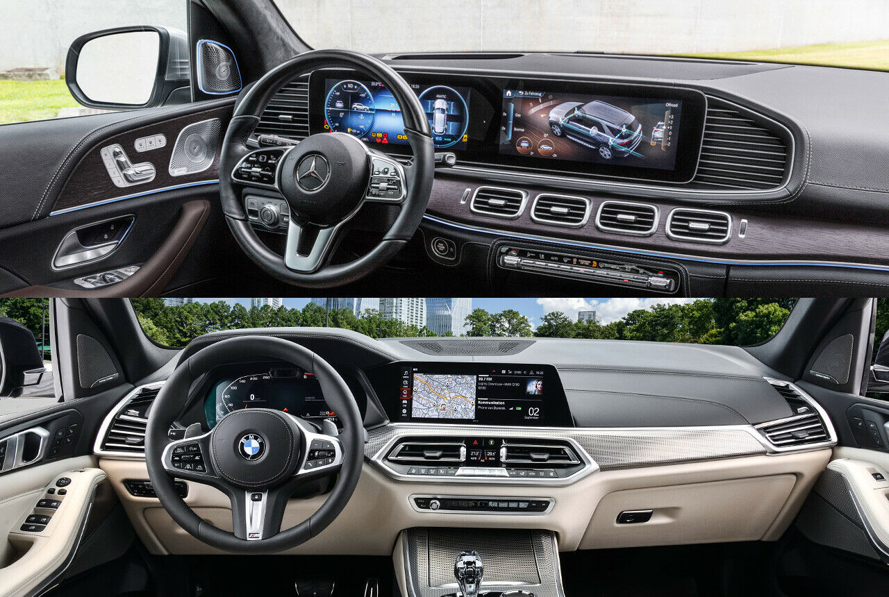 Im Innenraum verfolgen die beiden SUVs sehr unterschiedliche Designrichtungen. BMW X5 und Mercedes GLE setzen jedoch auf digitale Instrumentenanzeigen