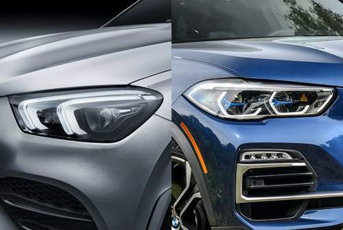 Mercedes bietet den GLE optional mit Matrix-LED-Scheinwerfern an, im BMW X5 gibt es optional zum LED-Fahrlicht Fernlicht mit Lasertechnik
