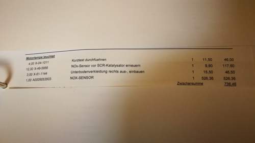 Kosten Tausch NOX Sensor MB Werkstatt