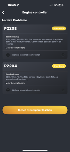 Fehlercodes vom Nox Sensor