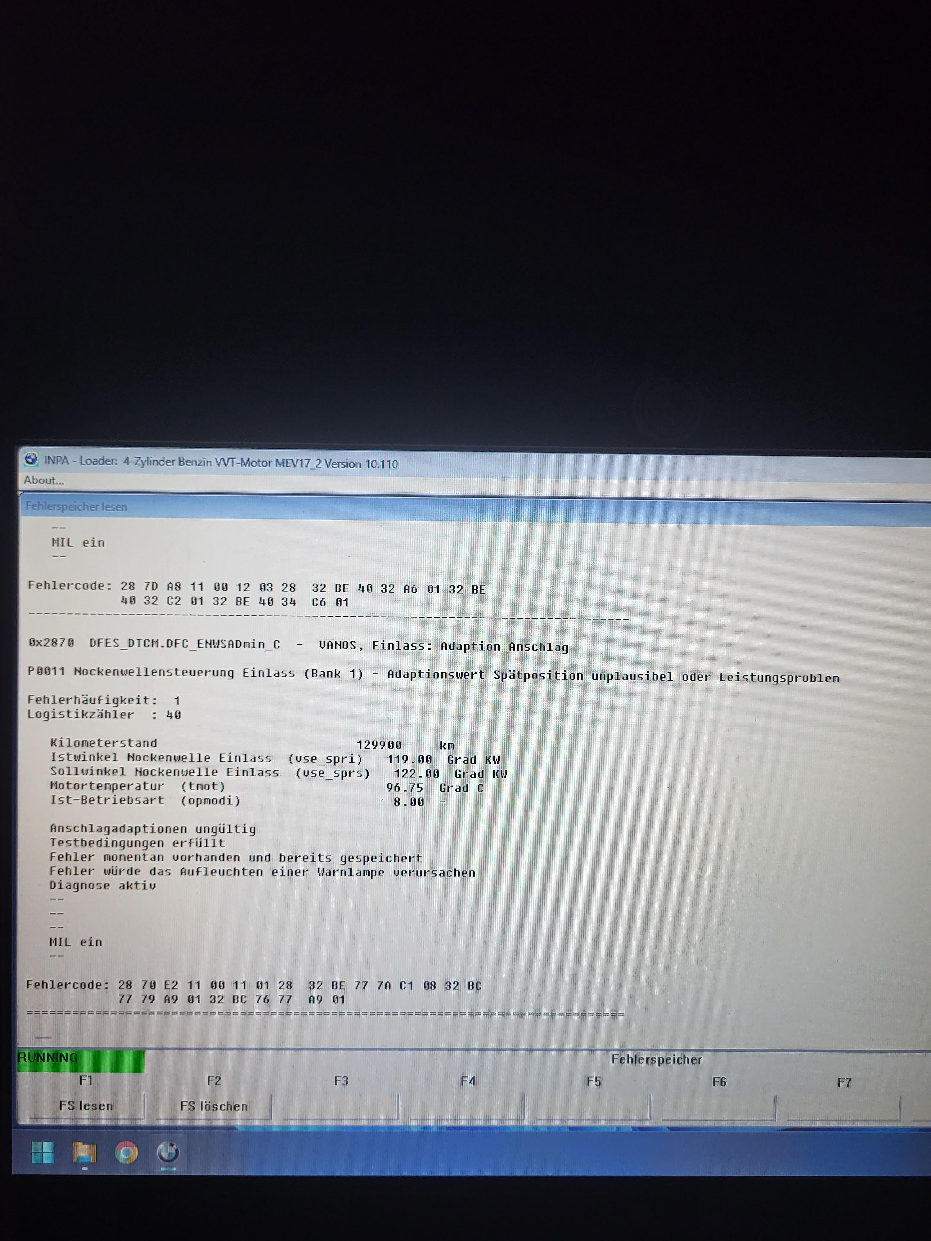 Mini geht im Leerlauf aus. 0x2870 VANOS, Einlass: Adaption anschlag.