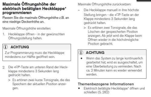 Heckklappe Öffnungshöhe