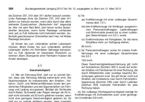 Bundesgesetzblatt §3 StVO