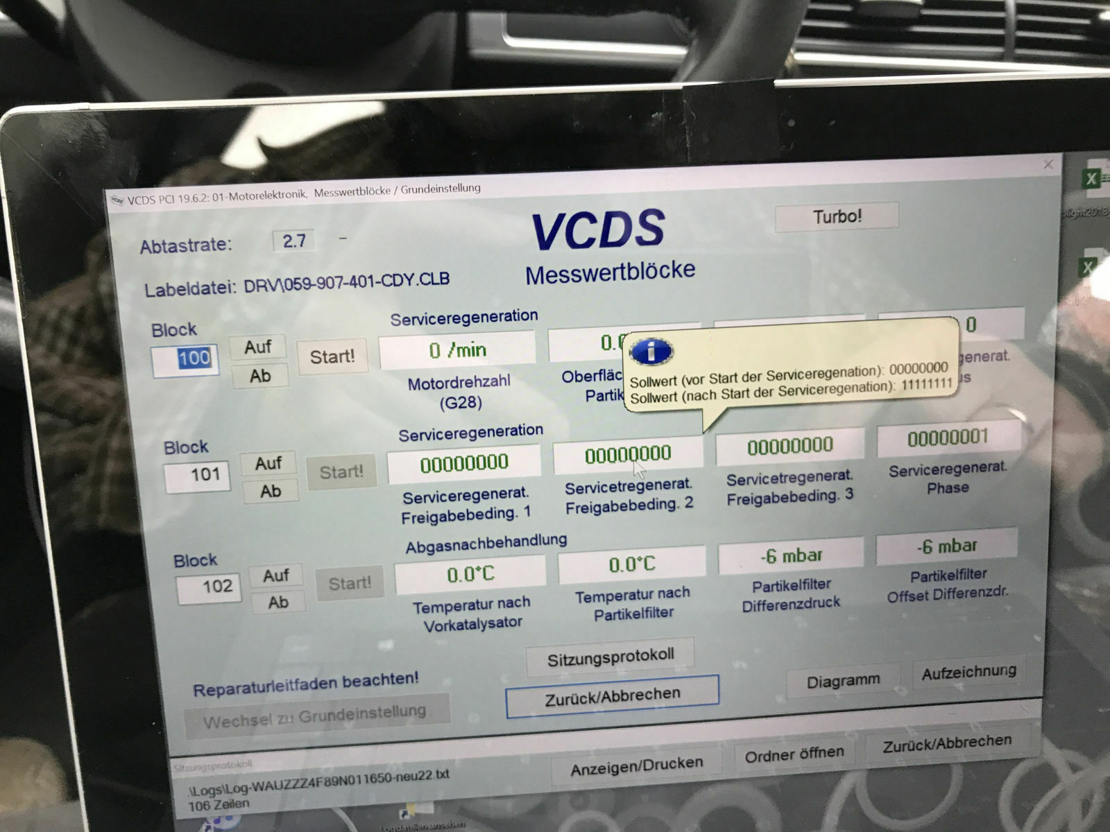 Mit VCDS DPF auslesen, welche Werte sind das?