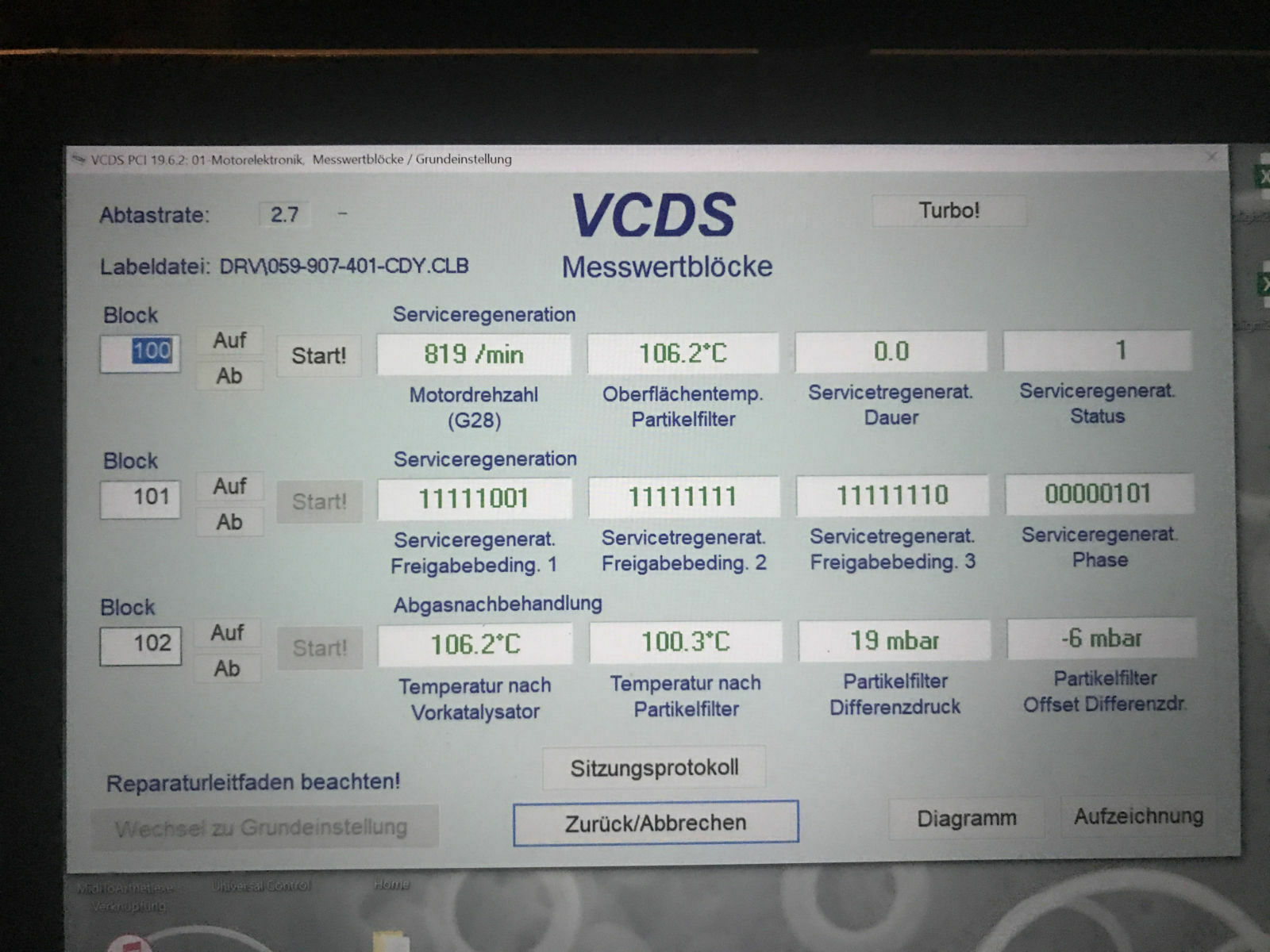 Mit VCDS DPF auslesen, welche Werte sind das?