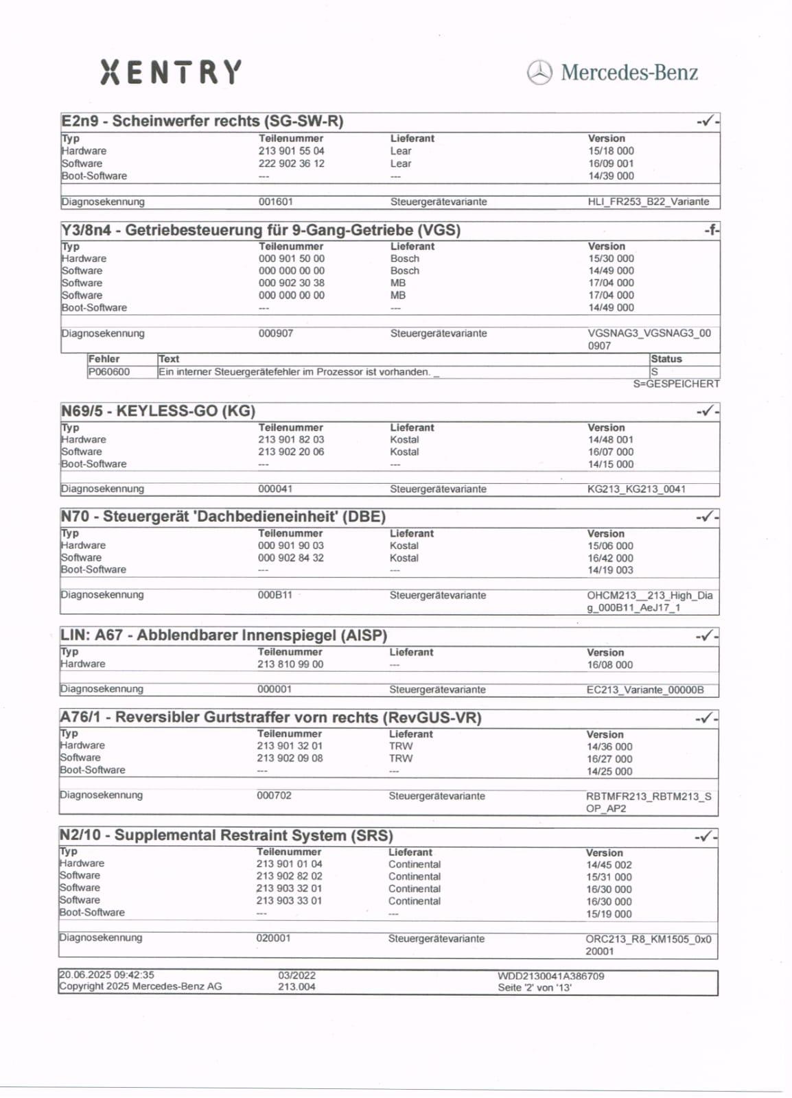 Mkl immer wieder an! Bitte um Hilfe, hab den Ausdruck vom Auslesen hier. W213, 220 Cdi