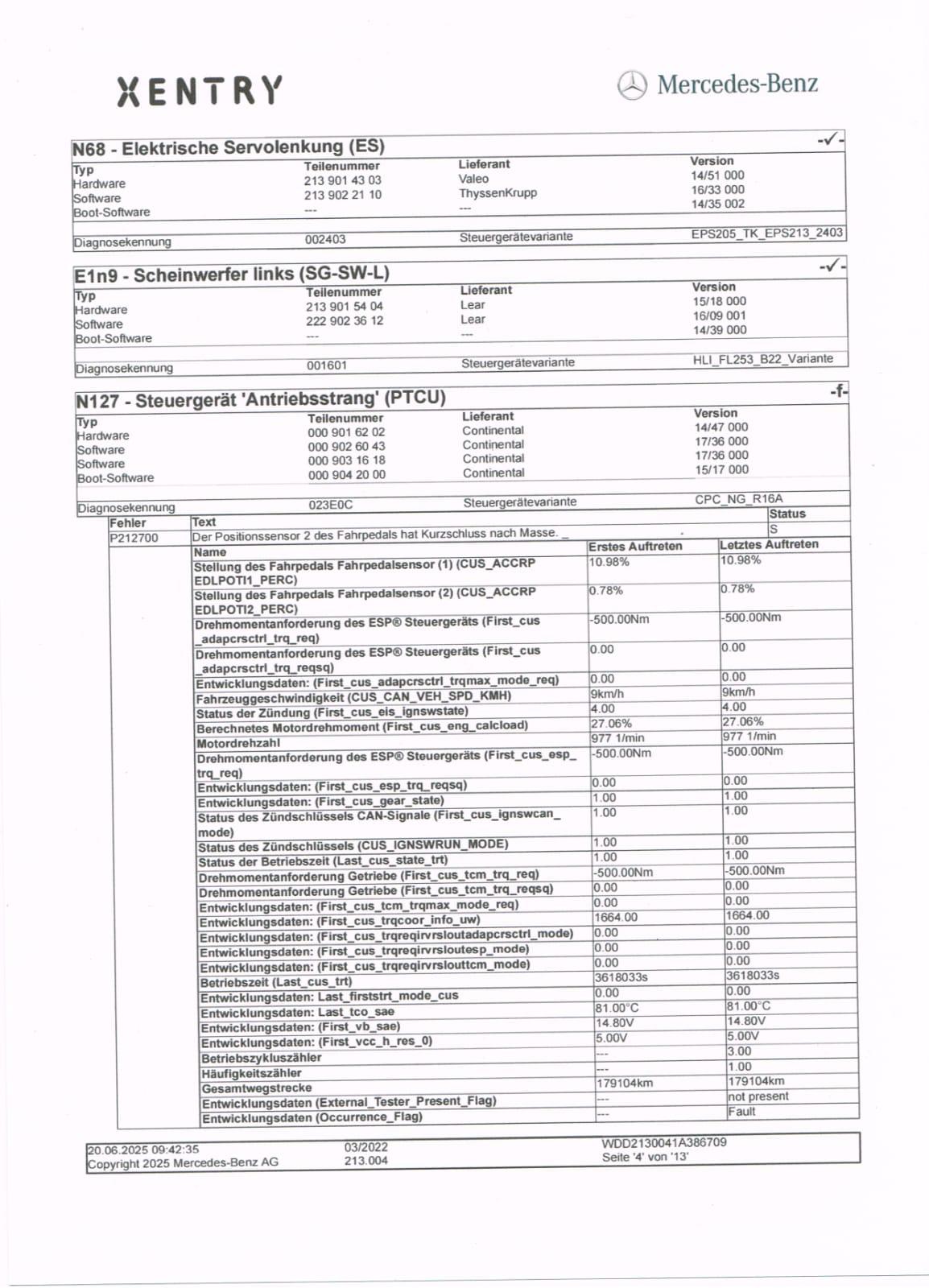 Mkl immer wieder an! Bitte um Hilfe, hab den Ausdruck vom Auslesen hier. W213, 220 Cdi