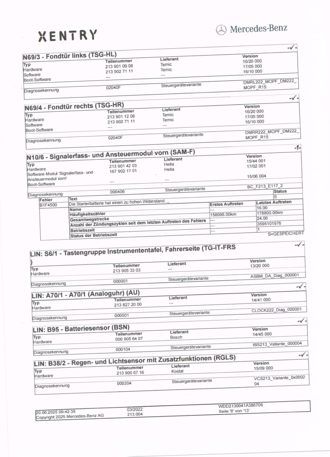 Mkl immer wieder an! Bitte um Hilfe, hab den Ausdruck vom Auslesen hier. W213, 220 Cdi
