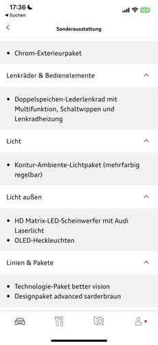 MyAudi Ausstattungsliste