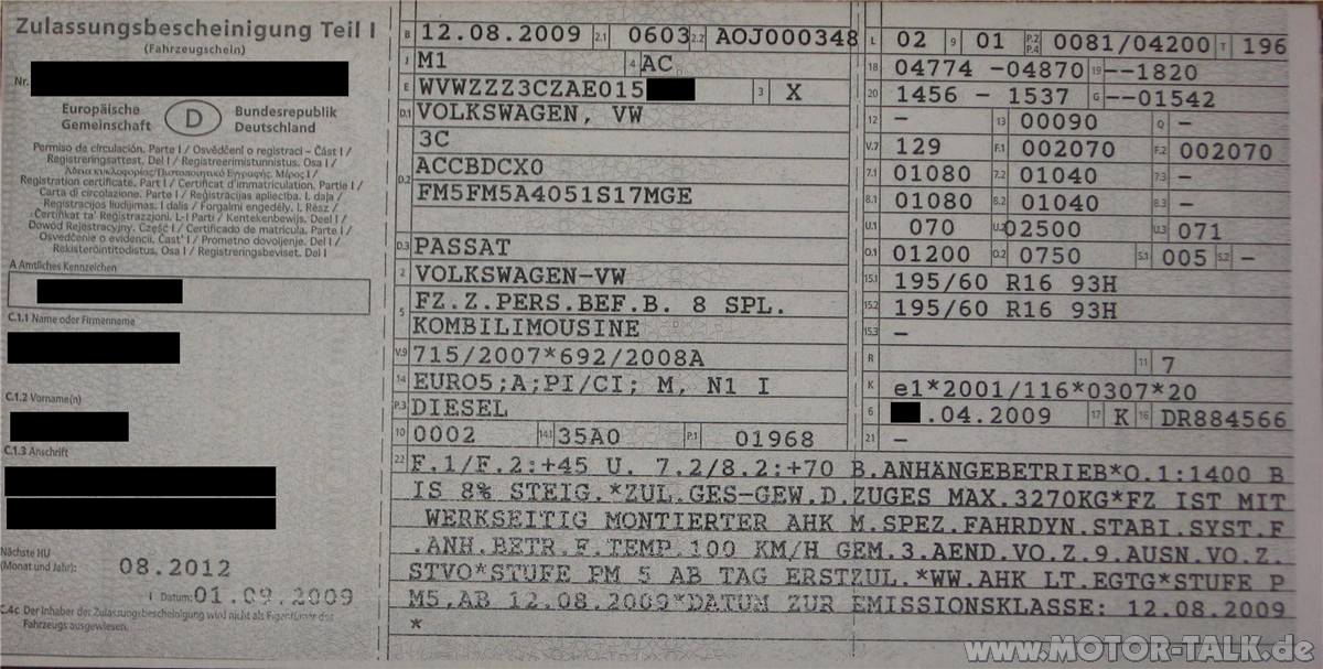 Mögliche Reifengrößen VW Passat 3C Variant