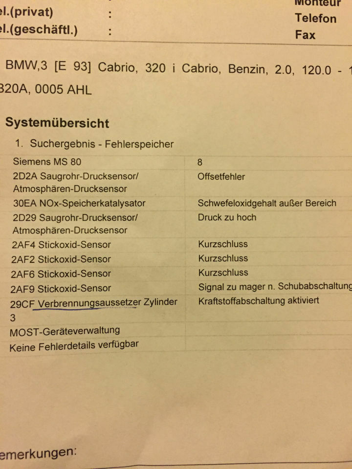 Motorkontrolleuchte ging an