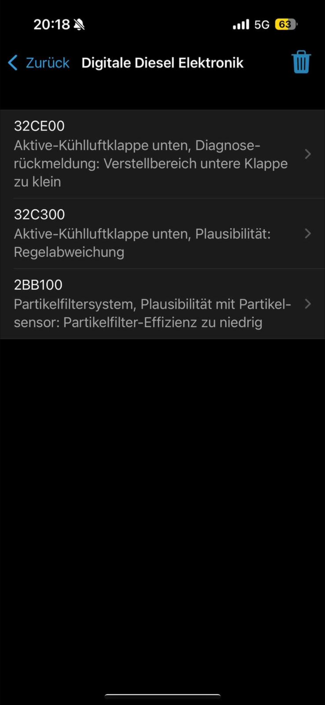 Motorkontrollleuchte & bekannte Fehlercodes – DPF und Kühlluftklappen erneut auffällig