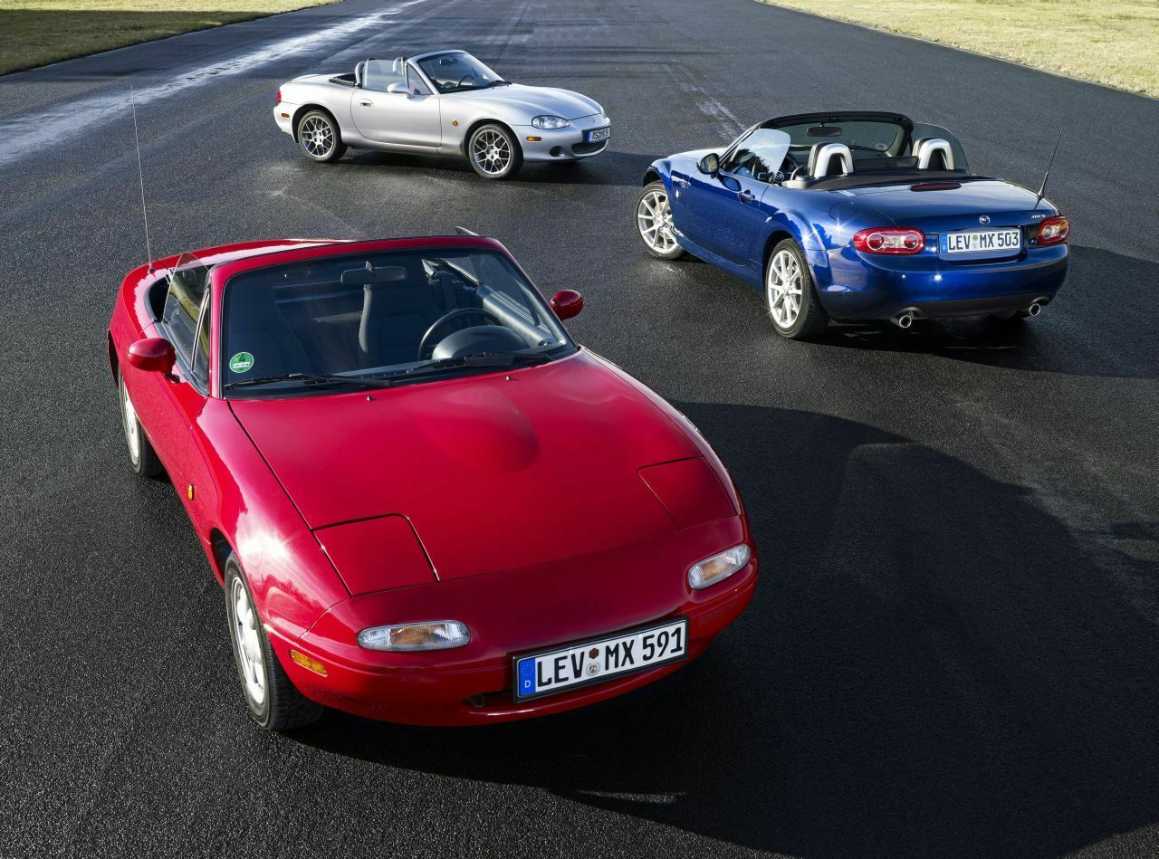 Die drei Generationen des Mazda MX-5. Die vierte folgt im Herbst 2014