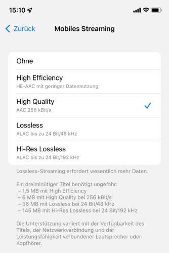 IOS Lossless Einstellungen 2