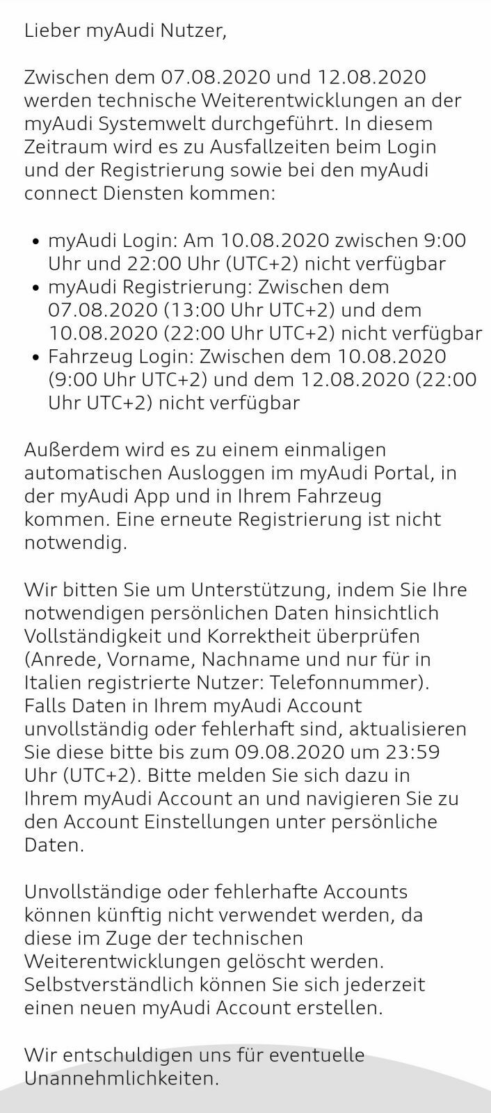 MyAudi App unbrauchbar