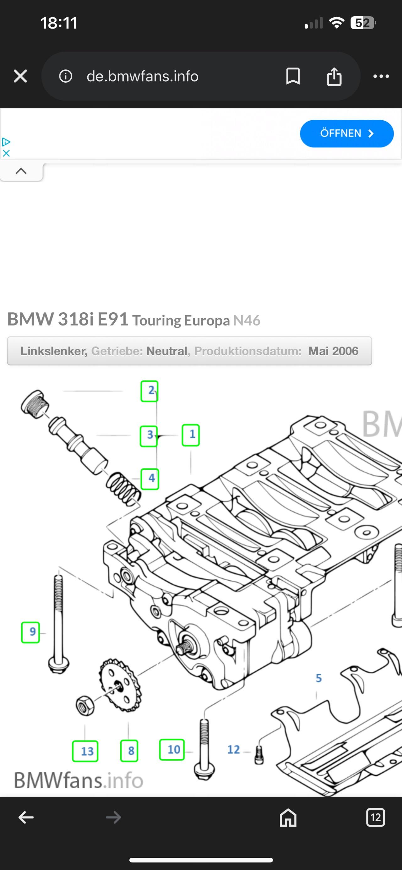 N46b20 Öldruck Regelventil