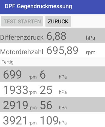 DPF Druckwerte direkt nach Regeneration