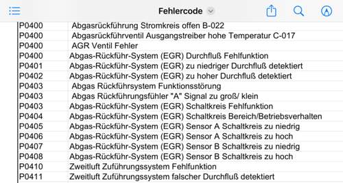 Fehlercodes