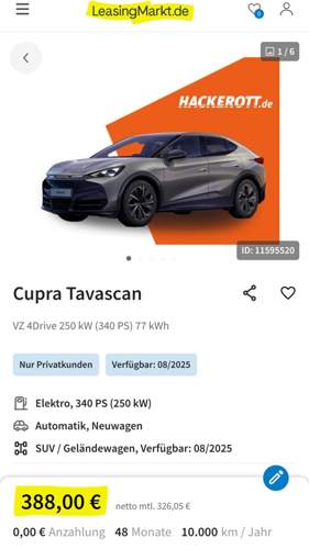 Tavascan 4Drive Leasingrate