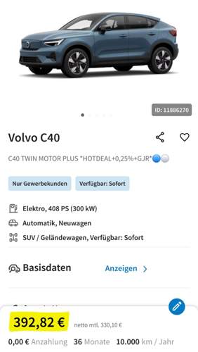 Volvo EC40 Twin Plus Leasingrate