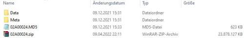 Zip vor und nach Entpacken