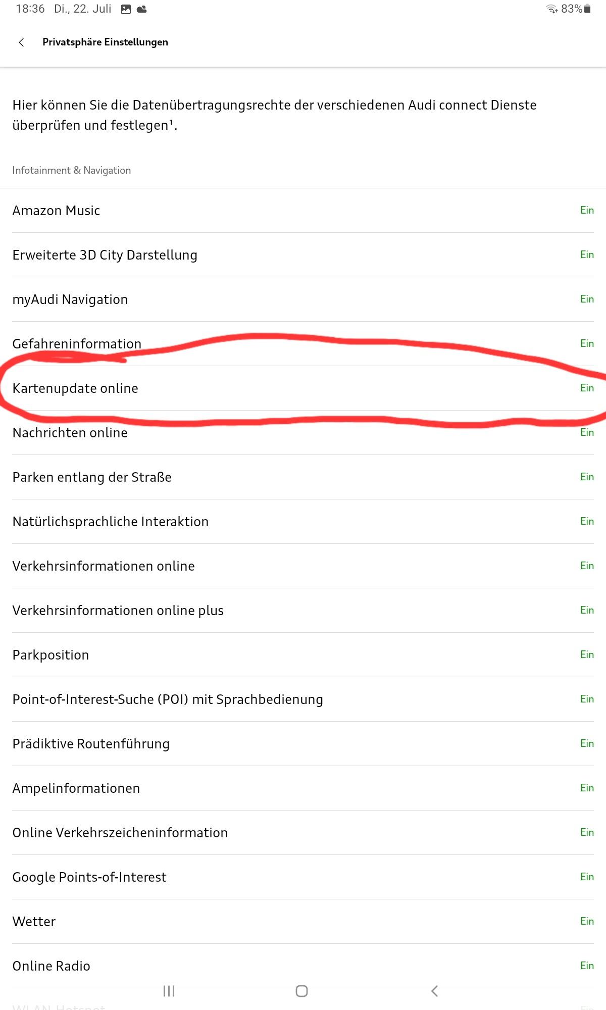 Navigationsupdate/Kartenupdate