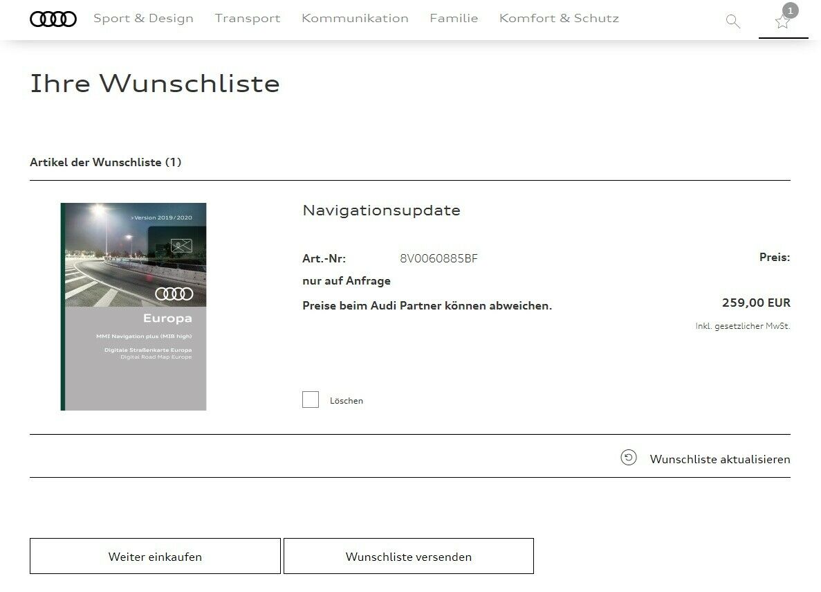 NaviUpdate 2018/2019 über Audi connect